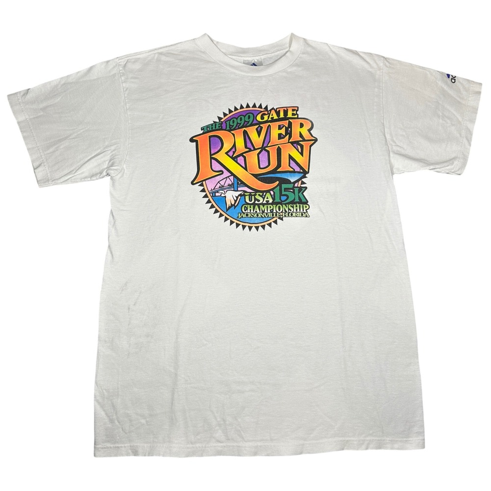Vintage 1999 Adidas Gate River Run 15K Championship Shirt Mens Medium White USA